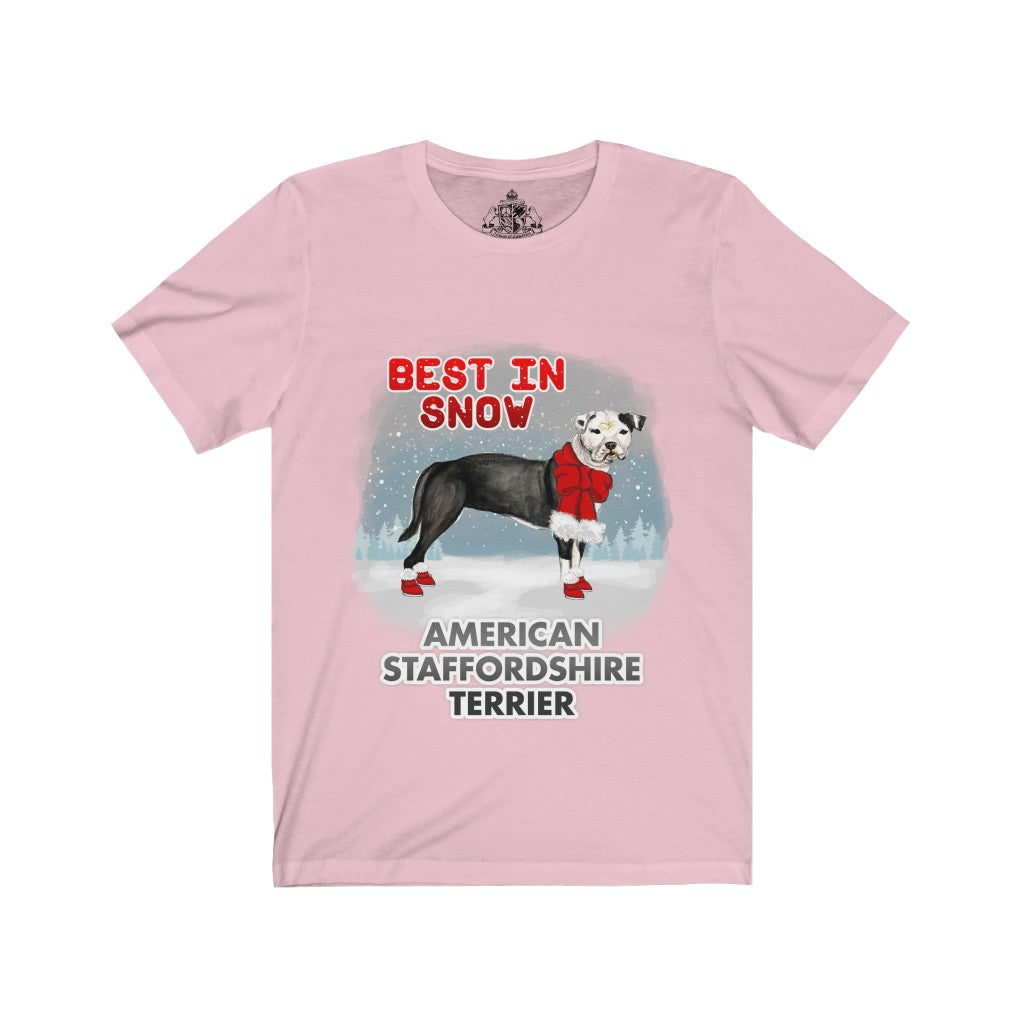 American Staffordshire Terrier Best In Snow Unisex Jersey Short Sleeve Tee