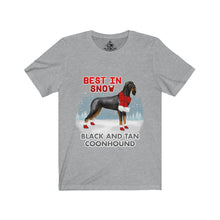 Load image into Gallery viewer, Black and Tan Coonhound Best In Snow Unisex Jersey Short Sleeve Tee
