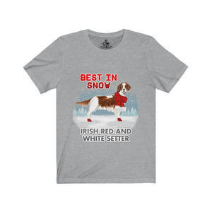 Irish Red and White Setter Best In Snow Unisex Jersey Short Sleeve Tee
