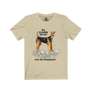 My Airedale Terrier Ate My Homework Unisex Jersey Short Sleeve Tee