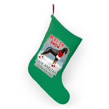 Load image into Gallery viewer, Black and Tan Coonhound Best In Snow Christmas Stockings
