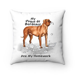 My Dogue De Bordeaux Ate My Homework Square Pillow