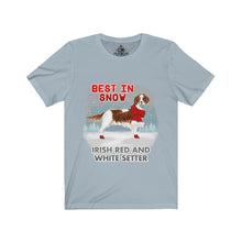 Load image into Gallery viewer, Irish Red and White Setter Best In Snow Unisex Jersey Short Sleeve Tee
