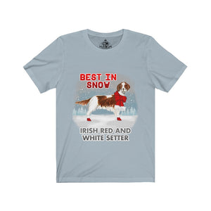 Irish Red and White Setter Best In Snow Unisex Jersey Short Sleeve Tee