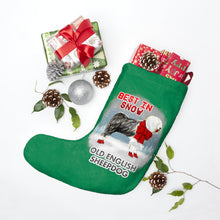 Load image into Gallery viewer, Old English Sheepdog Best In Snow Christmas Stockings