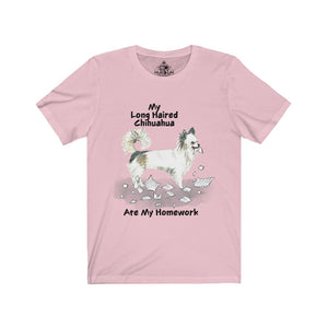 My Long Haired Chihuahua Ate My Homework Unisex Jersey Short Sleeve Tee