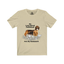 Load image into Gallery viewer, My Long Haired Dachschund Ate My Homework Unisex Jersey Short Sleeve Tee