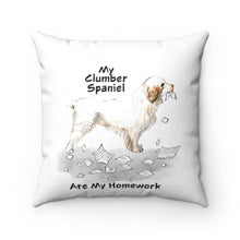 Load image into Gallery viewer, My Clumber Spaniel Ate My Homework Square Pillow