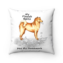 Load image into Gallery viewer, My Finnish Spitz Ate My Homework Square Pillow