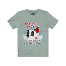 Load image into Gallery viewer, Parti-Color Cocker Spaniel Best In Snow Unisex Jersey Short Sleeve Tee