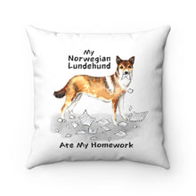 Load image into Gallery viewer, My Norwegian Lundehund Ate My Homework Square Pillow
