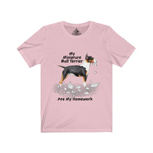 Load image into Gallery viewer, My Miniature Bull Terrier Ate My Homework Unisex Jersey Short Sleeve Tee