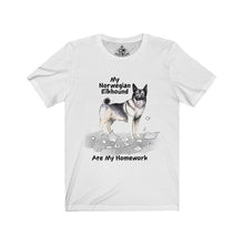 Load image into Gallery viewer, My Norwegian Elkhound Ate My Homework Unisex Jersey Short Sleeve Tee