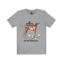 Load image into Gallery viewer, My Redbone Coonhound Ate My Homework Unisex Jersey Short Sleeve Tee