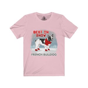 French Bulldog Best In Snow Unisex Jersey Short Sleeve Tee