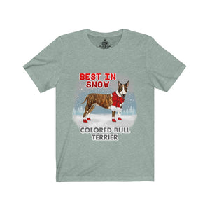 Colored Bull Terrier Best In Snow Unisex Jersey Short Sleeve Tee