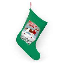 Load image into Gallery viewer, Irish Red and White Setter Best In Snow Christmas Stockings