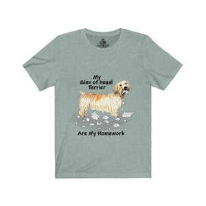 My Glen Imaal of Terrier Ate My Homework Unisex Jersey Short Sleeve Tee