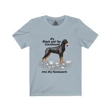 Load image into Gallery viewer, My Black and Tan Coonhound Ate My Homework Unisex Jersey Short Sleeve Tee