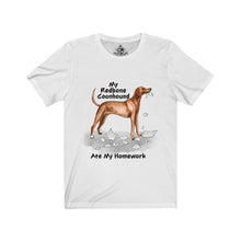 Load image into Gallery viewer, My Redbone Coonhound Ate My Homework Unisex Jersey Short Sleeve Tee