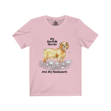 Load image into Gallery viewer, My Norfolk Terrier Ate My Homework Unisex Jersey Short Sleeve Tee