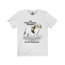 Load image into Gallery viewer, My Polish Lowland Sheepdog Ate My Homework Unisex Jersey Short Sleeve Tee