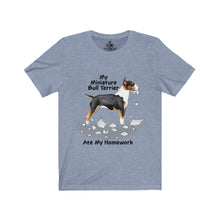 Load image into Gallery viewer, My Miniature Bull Terrier Ate My Homework Unisex Jersey Short Sleeve Tee