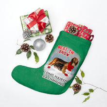 Load image into Gallery viewer, Long Haired Dachshund Best In Snow Christmas Stockings