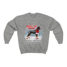 Load image into Gallery viewer, Black and Tan Coonhound Best In Snow Heavy Blend™ Crewneck Sweatshirt
