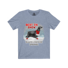 Load image into Gallery viewer, Black Cocker Spaniel Best In Snow Unisex Jersey Short Sleeve Tee
