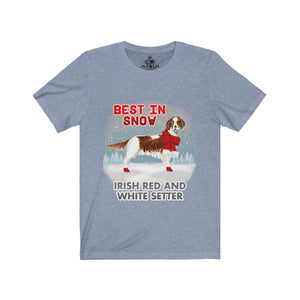Irish Red and White Setter Best In Snow Unisex Jersey Short Sleeve Tee