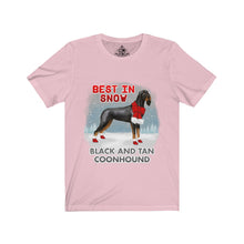 Load image into Gallery viewer, Black and Tan Coonhound Best In Snow Unisex Jersey Short Sleeve Tee