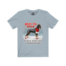 Load image into Gallery viewer, Black and Tan Coonhound Best In Snow Unisex Jersey Short Sleeve Tee