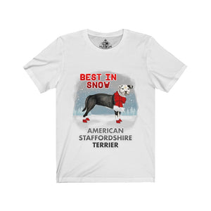 American Staffordshire Terrier Best In Snow Unisex Jersey Short Sleeve Tee