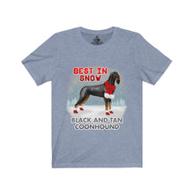 Load image into Gallery viewer, Black and Tan Coonhound Best In Snow Unisex Jersey Short Sleeve Tee
