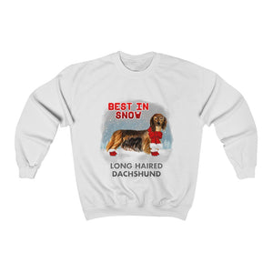 Long Haired Dachshund Best In Snow Heavy Blend™ Crewneck Sweatshirt