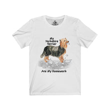 Load image into Gallery viewer, My Yorkshire Terrier Ate My Homework Unisex Jersey Short Sleeve Tee