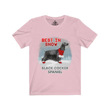 Load image into Gallery viewer, Black Cocker Spaniel Best In Snow Unisex Jersey Short Sleeve Tee