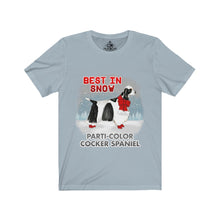 Load image into Gallery viewer, Parti-Color Cocker Spaniel Best In Snow Unisex Jersey Short Sleeve Tee