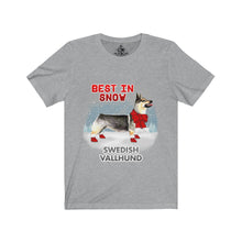 Load image into Gallery viewer, Swedish Vallhund Best In Snow Unisex Jersey Short Sleeve Tee