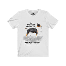 Load image into Gallery viewer, My Miniature Bull Terrier Ate My Homework Unisex Jersey Short Sleeve Tee