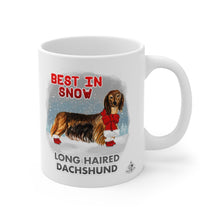 Load image into Gallery viewer, Long Haired Dachshund Best In Snow Mug