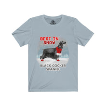 Load image into Gallery viewer, Black Cocker Spaniel Best In Snow Unisex Jersey Short Sleeve Tee