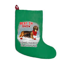Load image into Gallery viewer, Long Haired Dachshund Best In Snow Christmas Stockings