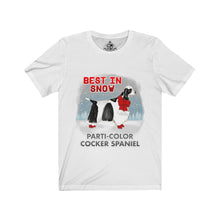 Load image into Gallery viewer, Parti-Color Cocker Spaniel Best In Snow Unisex Jersey Short Sleeve Tee