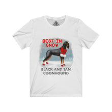 Load image into Gallery viewer, Black and Tan Coonhound Best In Snow Unisex Jersey Short Sleeve Tee
