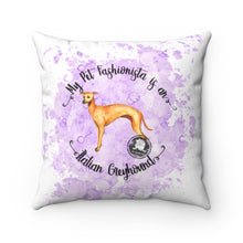 Load image into Gallery viewer, Italian Greyhound Pet Fashionista Square Pillow