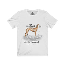 Load image into Gallery viewer, My Greyhound Ate My Homework Unisex Jersey Short Sleeve Tee
