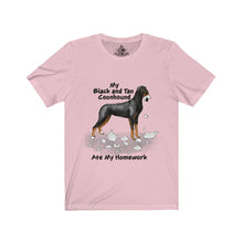 Load image into Gallery viewer, My Black and Tan Coonhound Ate My Homework Unisex Jersey Short Sleeve Tee