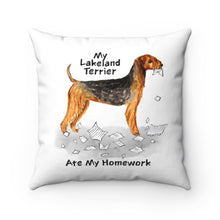 Load image into Gallery viewer, My Lakeland Terrier Ate My Homework Square Pillow